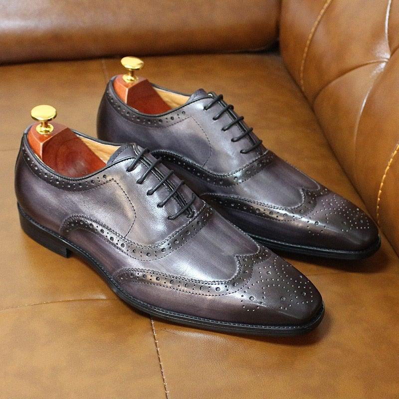 Men's Genuine Leather Brogue Business Oxford Shoes - AM APPAREL