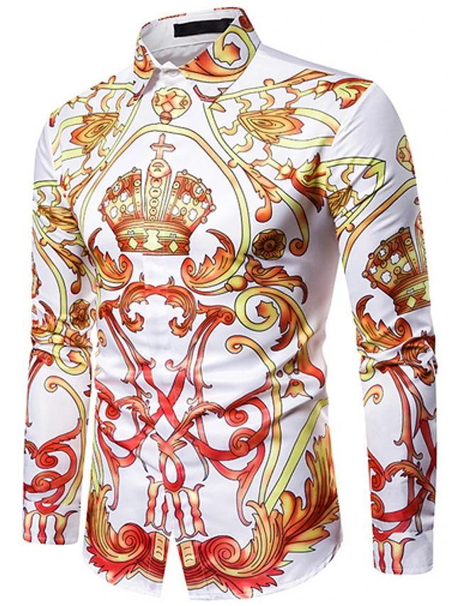 Men's Geometric Gold/White Light Weight Print Shirt - AM APPAREL