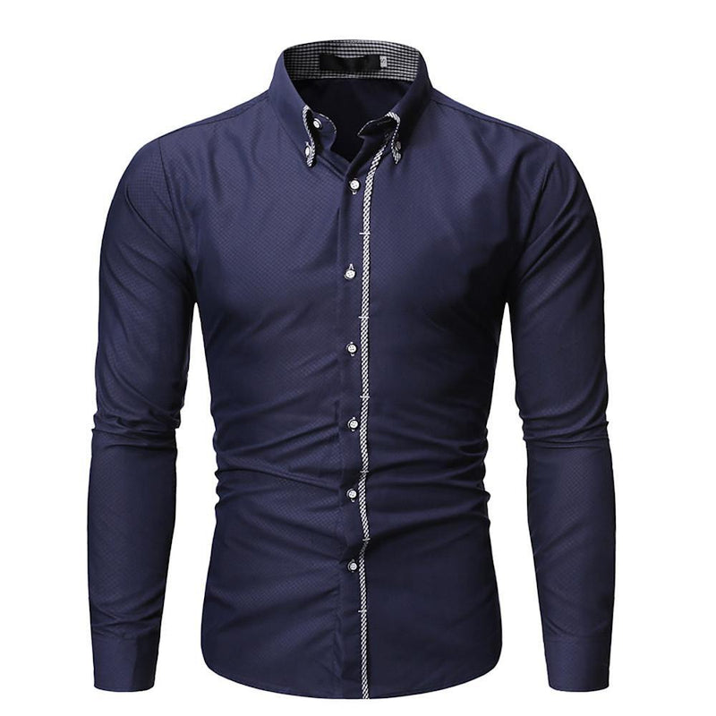 Men's Geometric Long Sleeve Daily Business Shirt - AM APPAREL