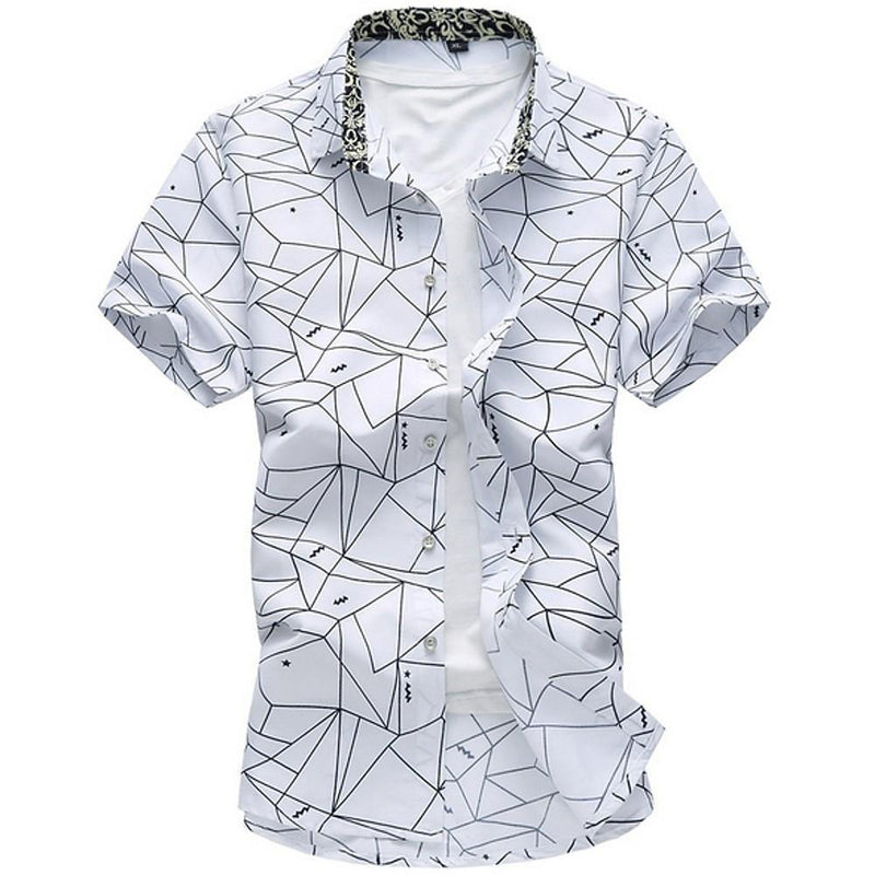 Men's Geometric Print Summer Short Sleeve Shirt - AM APPAREL