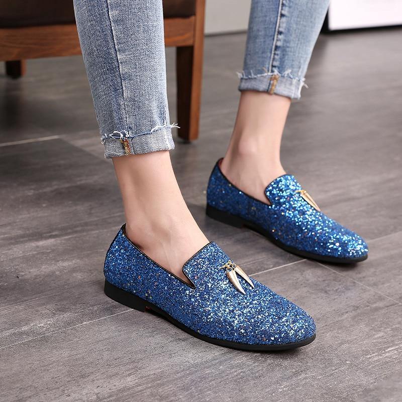 Men's Glitter Formal Loafer Shoes - AM APPAREL