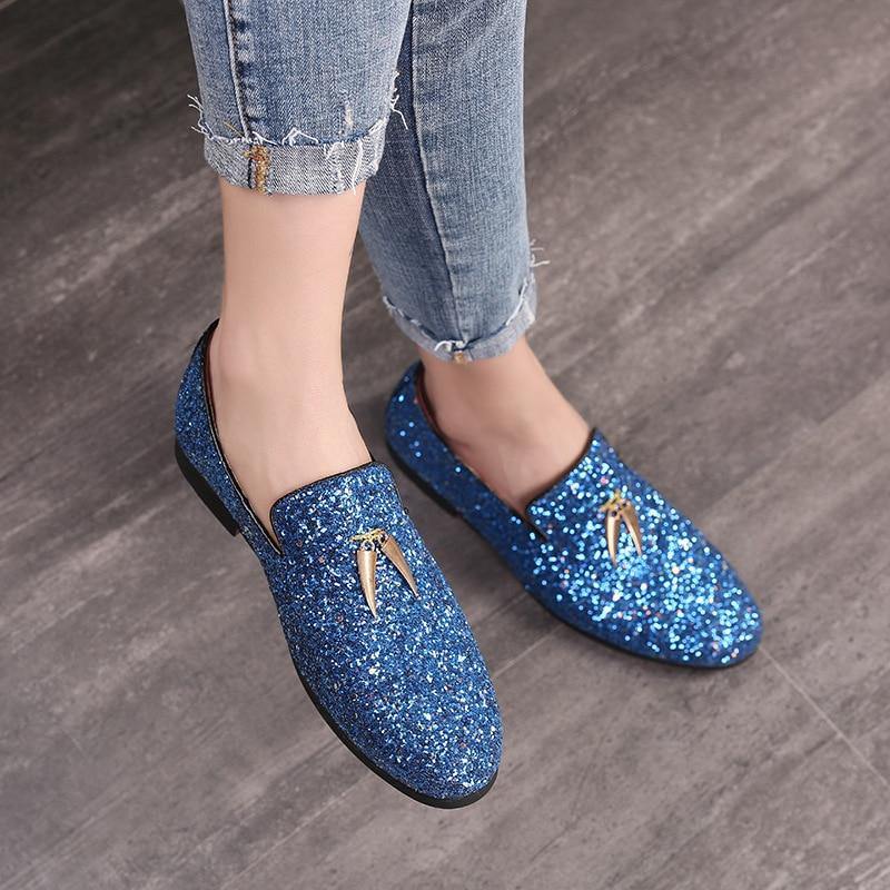 Men's Glitter Formal Loafer Shoes - AM APPAREL