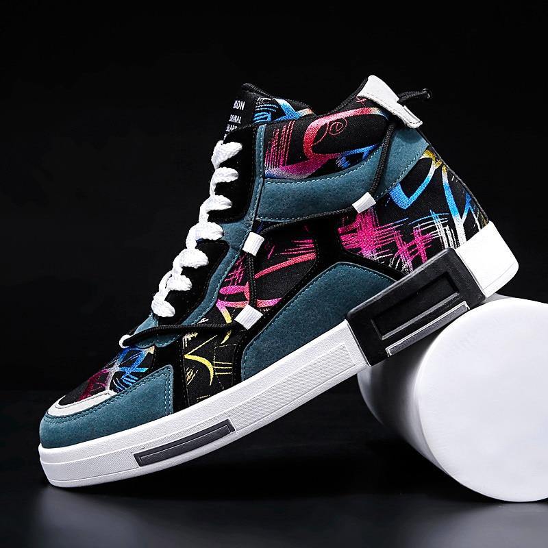 Men's High Top Graffiti Printed Sneakers - AM APPAREL