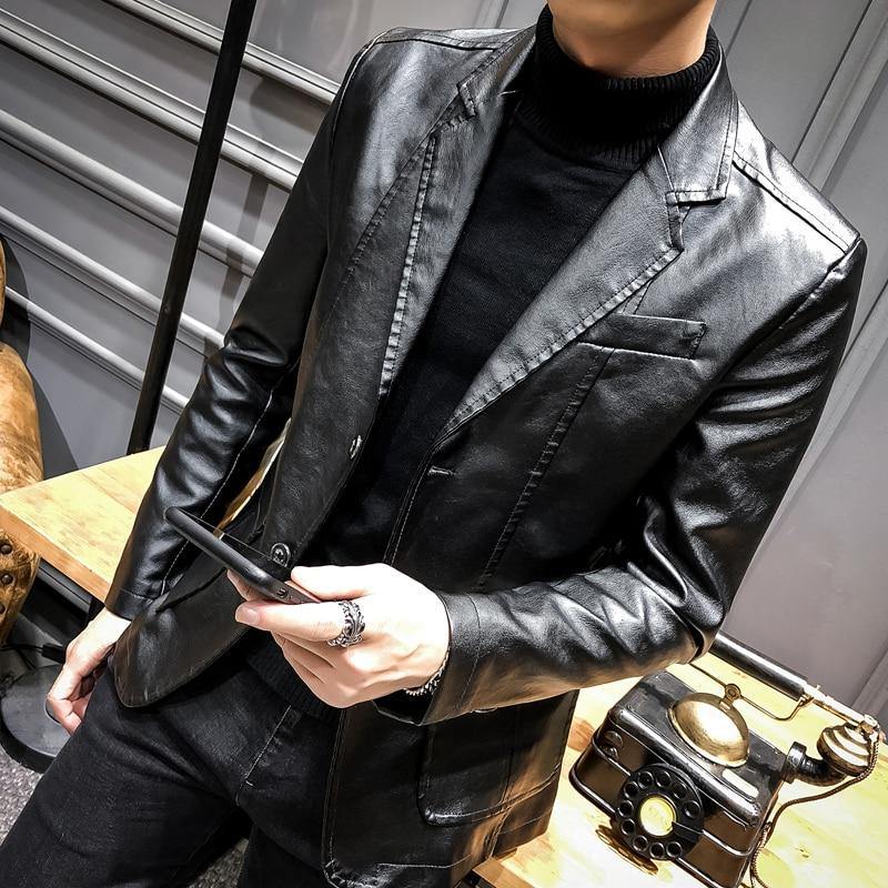 Men's Kpop Style Faux Leather Jacket - AM APPAREL