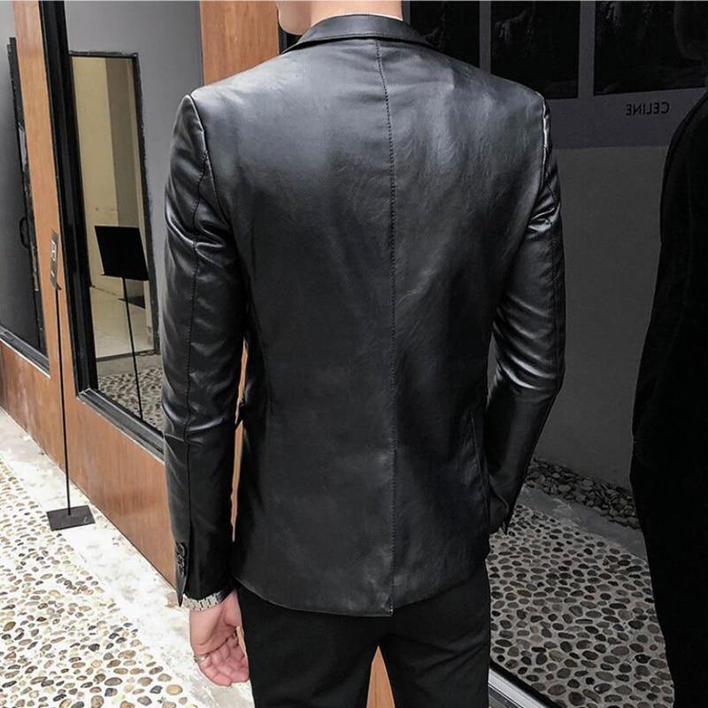 Men's Kpop Style Slim Fit Faux LeatherJacket - AM APPAREL