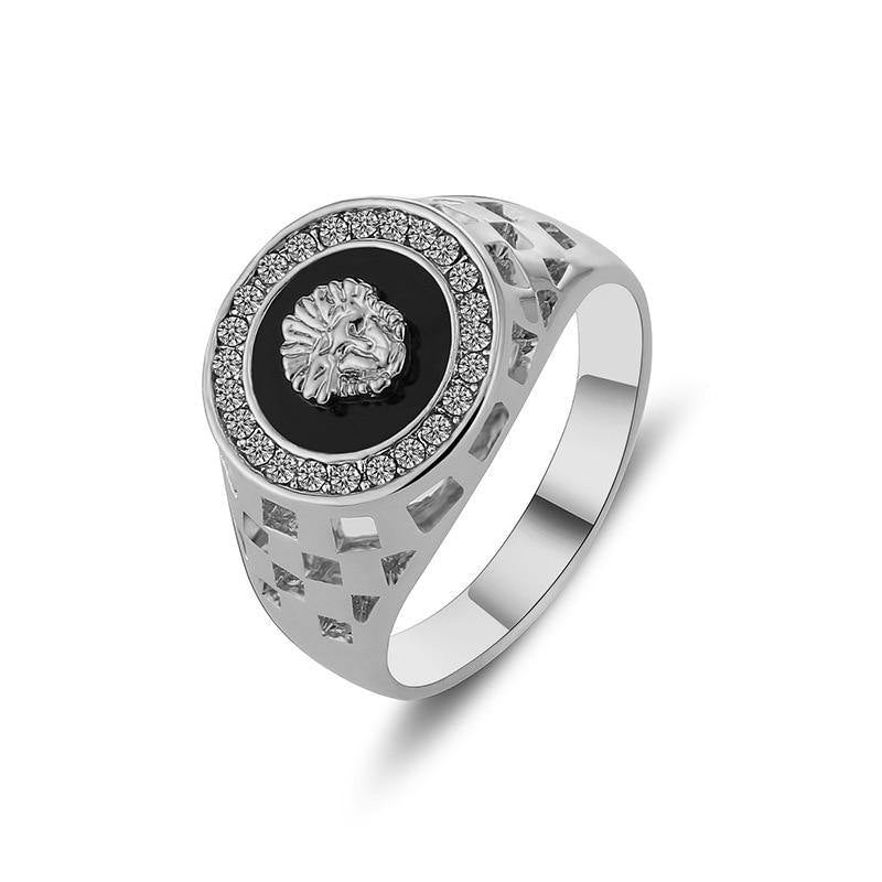 Men's Lion Head Crystal Enamel Ring - AM APPAREL