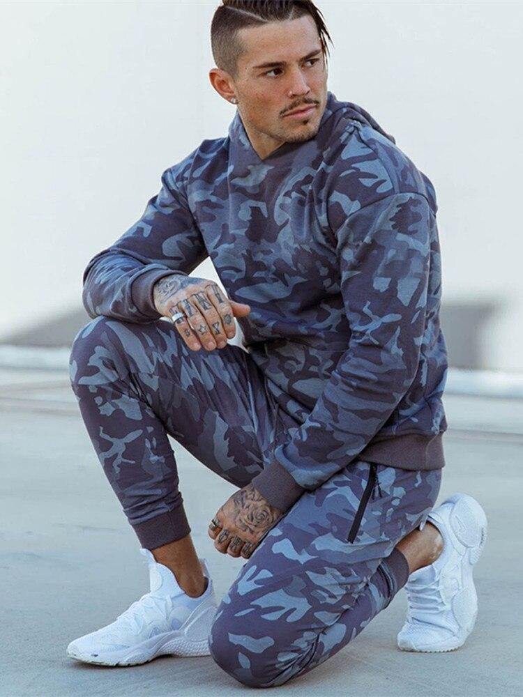 Men's Long Sleeve Camouflage Hooded Tracksuit - AM APPAREL