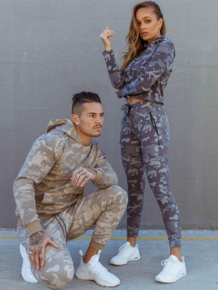 Men's Long Sleeve Camouflage Hooded Tracksuit - AM APPAREL