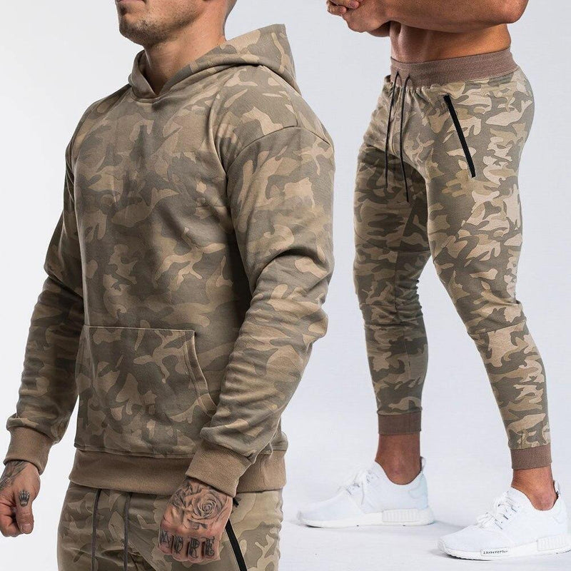 Men's Long Sleeve Camouflage Hooded Tracksuit - AM APPAREL