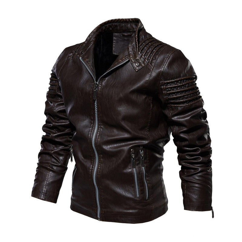 Men's Motorcycle Faux Leather Jacket W/ Fleece Interior - AM APPAREL