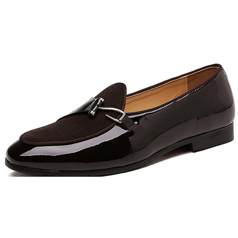 Men's Patent Leather Loafters W/ Metal Hook Details - AM APPAREL