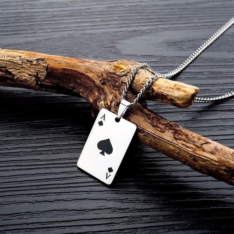 Men's Poker Hearts Spades Necklace - AM APPAREL