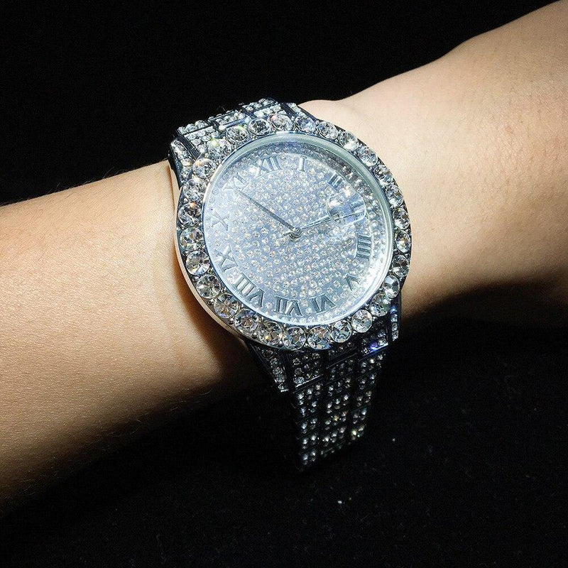 Men's Roman Numbers Bling Iced Out Watch - AM APPAREL