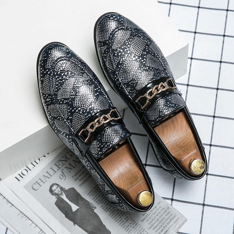 Men's Serpant Pattern PU Leather Driving Loafers - AM APPAREL