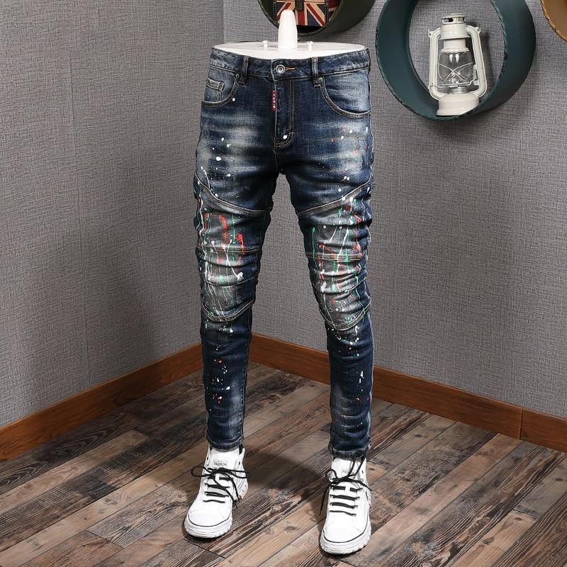 Men's Slim Fit Elastic Distressed Denim Jeans - AM APPAREL