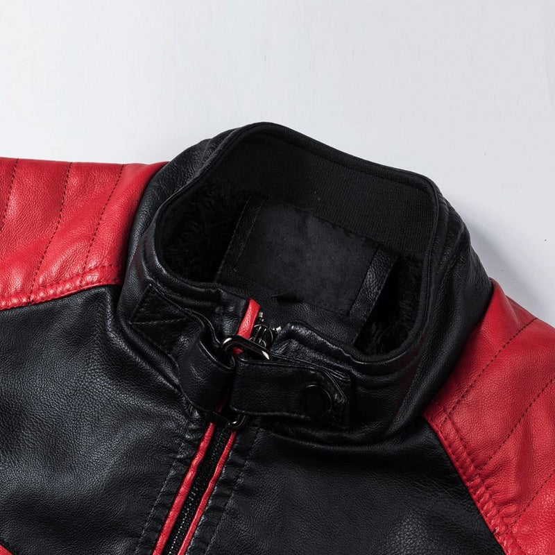 Men's Spring Casual Spliced Faux Leather Jacket - AM APPAREL