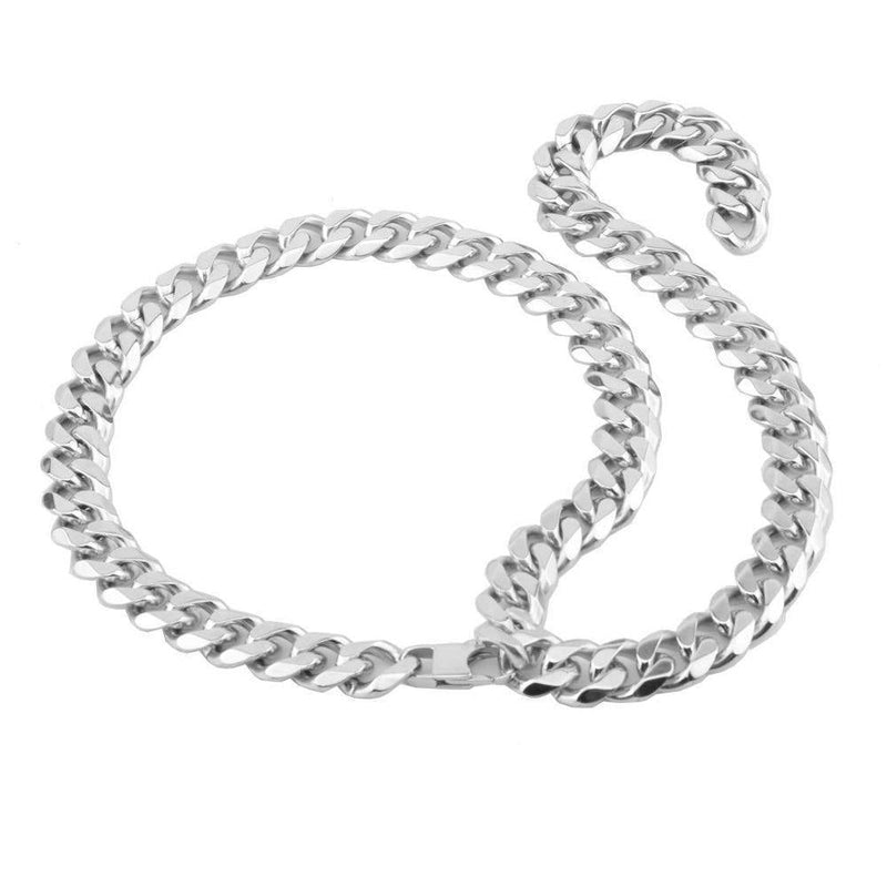 Men's Stainless Steel Long Silver Necklace - AM APPAREL