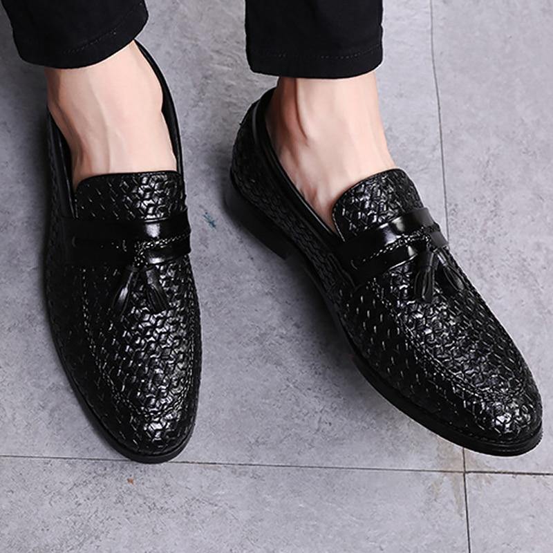 Men's Tassel Plaid Faux Leather Loafers - AM APPAREL