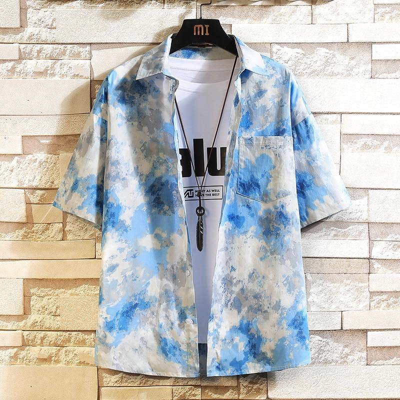 Men's Tie Dye Print Lightweight Short Sleeved Shirt - AM APPAREL