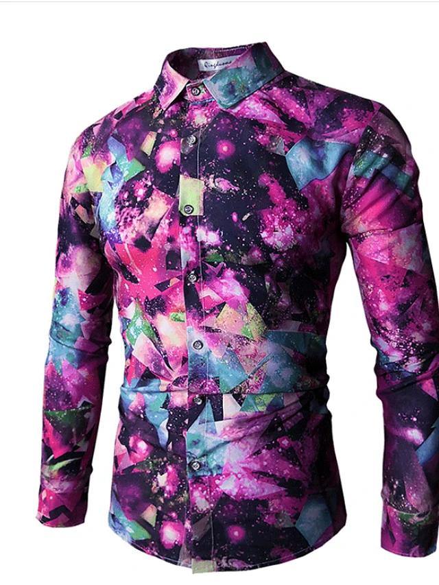 Men's Tie Dye Print Slim Fit Polyester Shirt - AM APPAREL