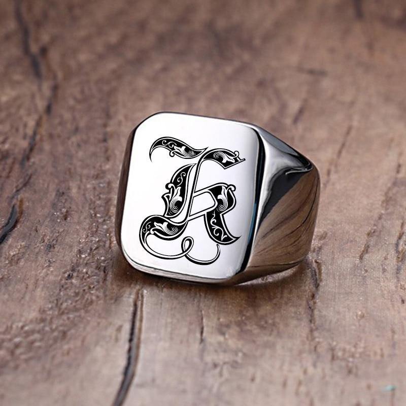 Men's Vnox Retro Initials Signet Ring - AM APPAREL