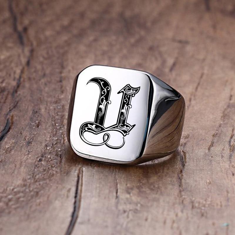 Men's Vnox Retro Initials Signet Ring - AM APPAREL