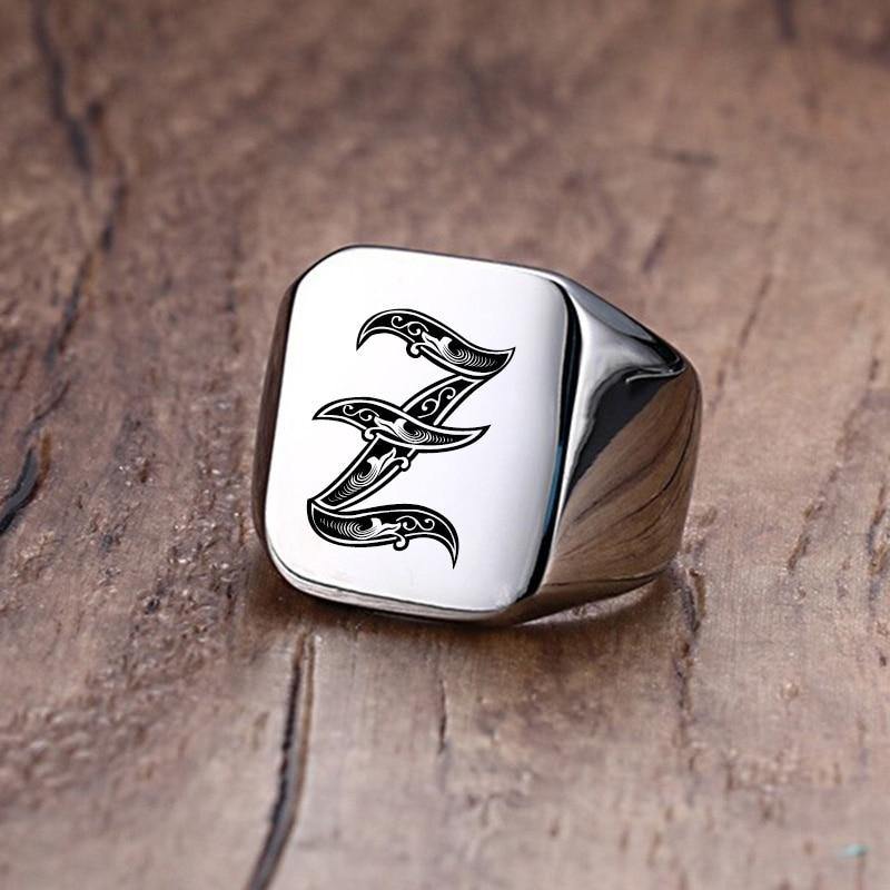 Men's Vnox Retro Initials Signet Ring - AM APPAREL