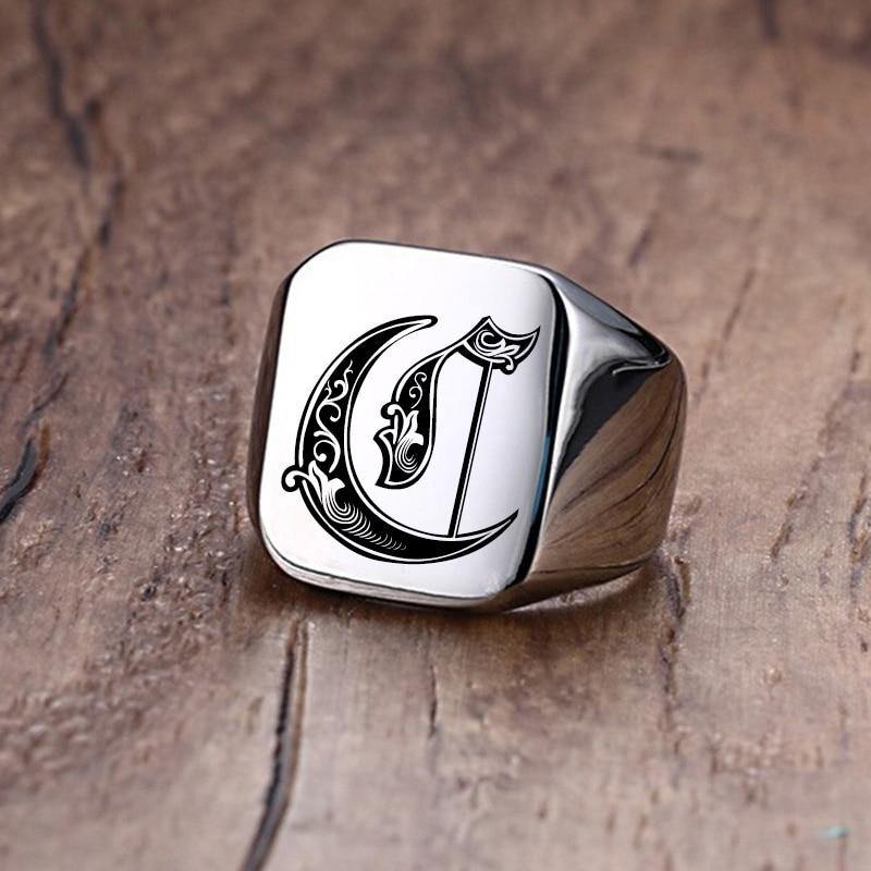 Men's Vnox Retro Initials Signet Ring - AM APPAREL