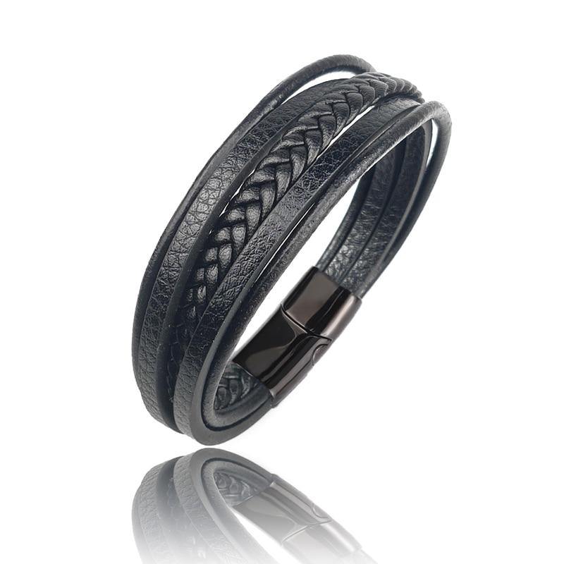 Men's Woven Multi-layer Leather Bracelet - AM APPAREL