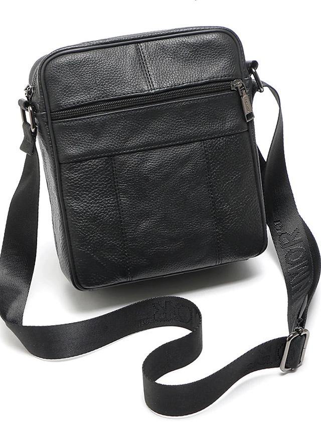 Men's Zipper Nappa Leather Shoulder Bag - AM APPAREL