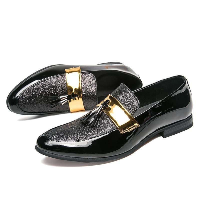 MESC Men's Formal PU Leather Glitter Loafers - AM APPAREL