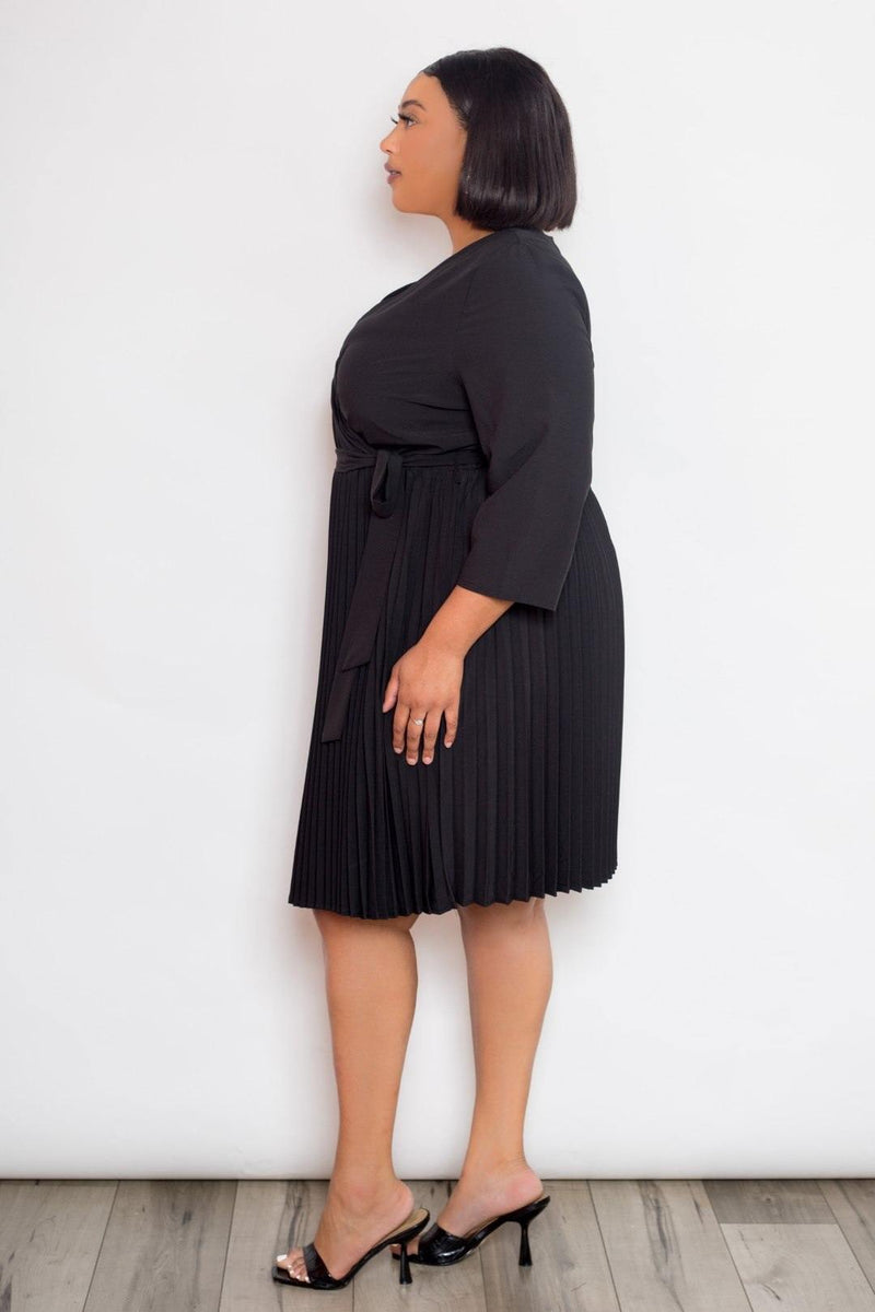 Mini Surplice Pleated Dress - AM APPAREL