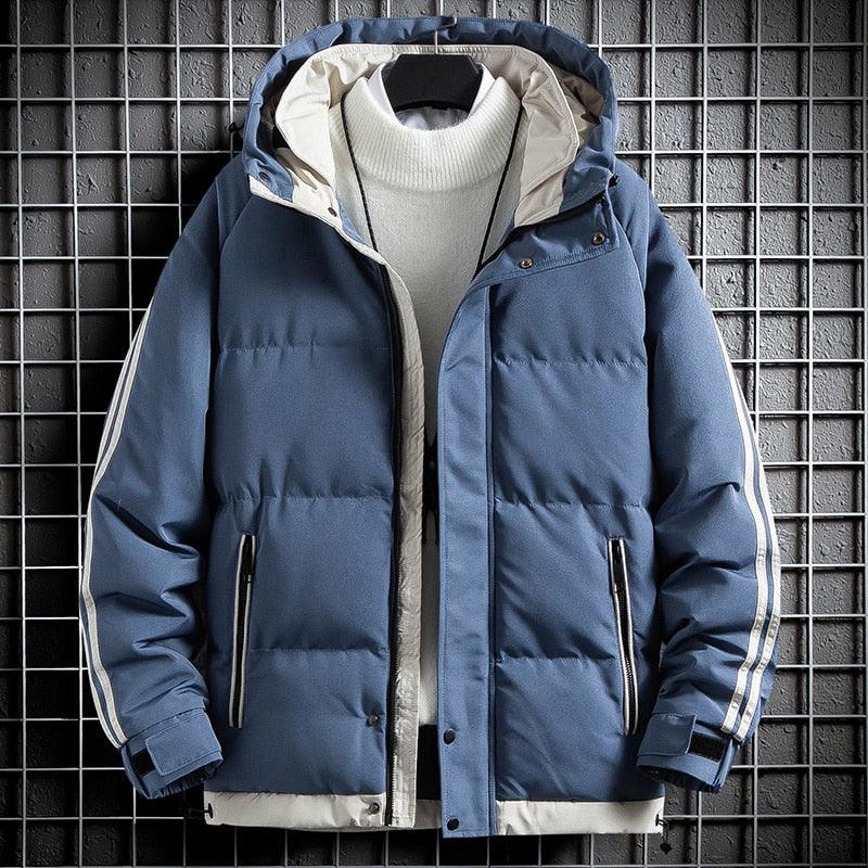 ML Men's Striped Thick Winter Parka Coat - AM APPAREL