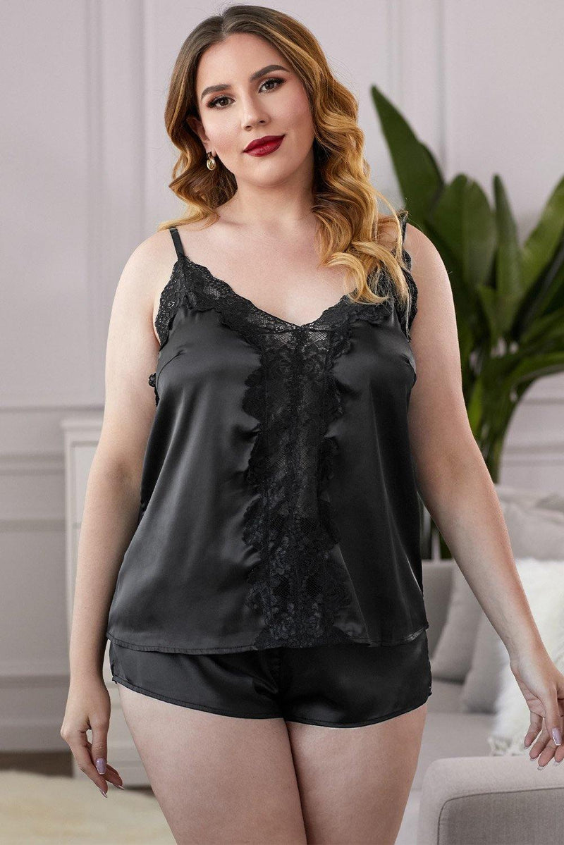 Plus Size Satin Cami Shorts Set - AM APPAREL