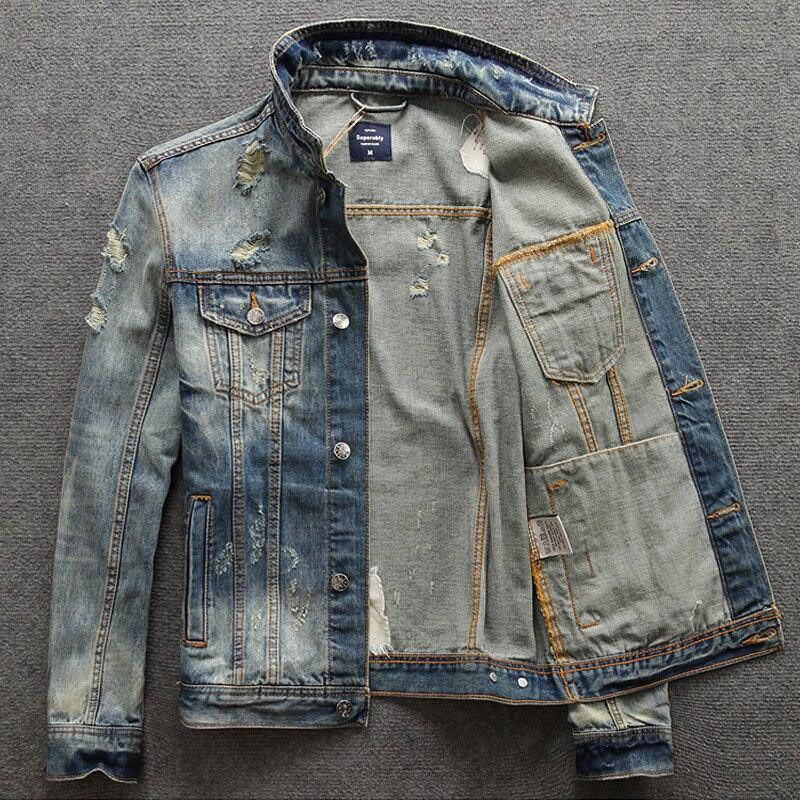 Unisex Fashion Streetwear Distressed Jean Jacket - AM APPAREL