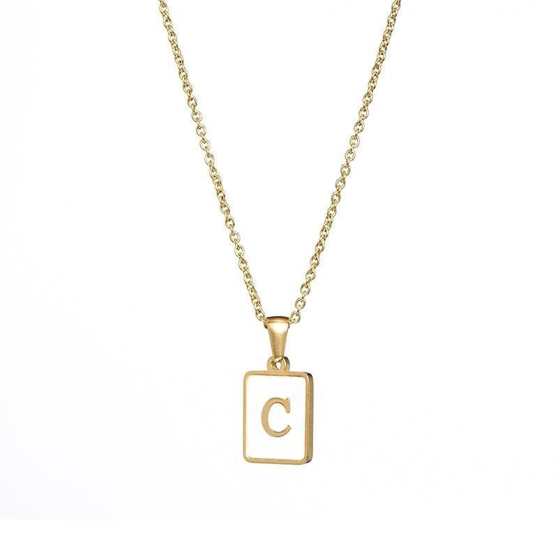 Unisex Square Letter Engraved Pendant Necklace - AM APPAREL