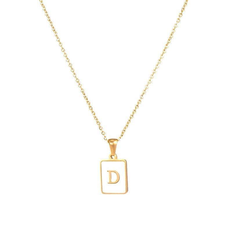 Unisex Square Letter Engraved Pendant Necklace - AM APPAREL