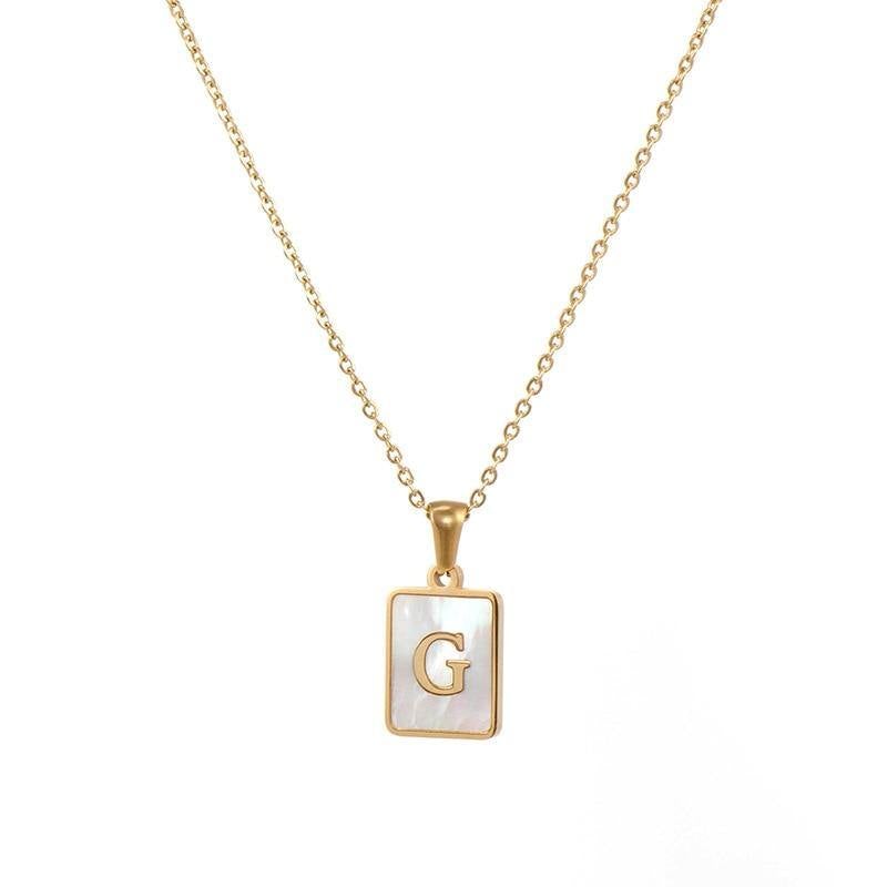 Unisex Square Letter Engraved Pendant Necklace - AM APPAREL