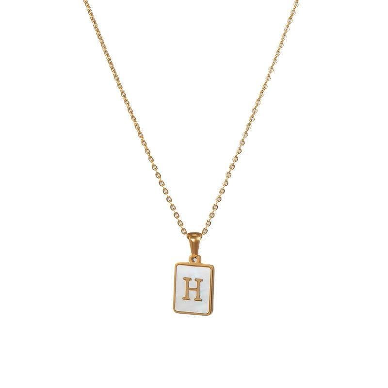 Unisex Square Letter Engraved Pendant Necklace - AM APPAREL