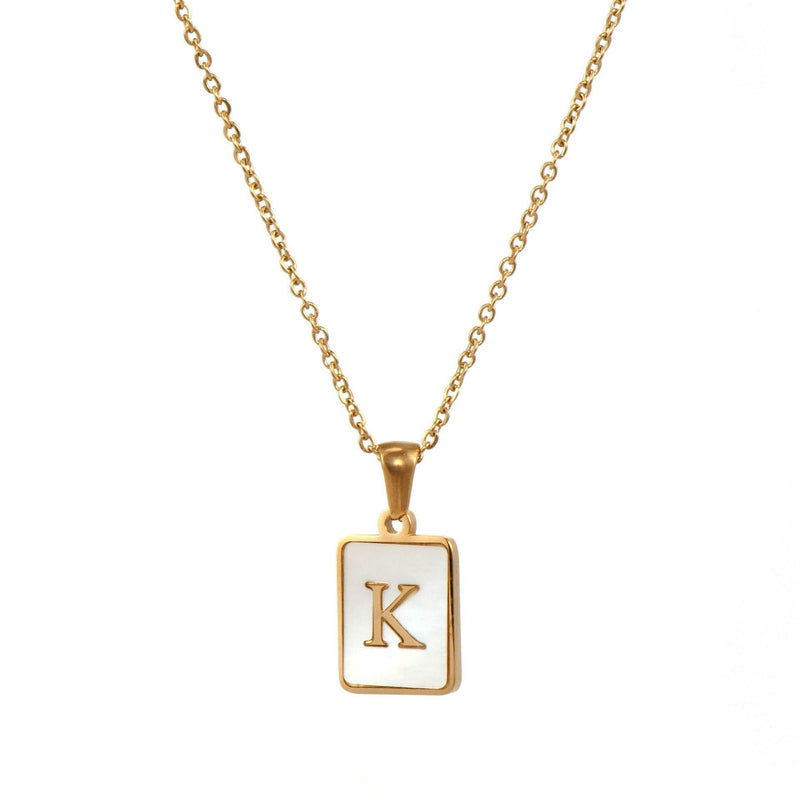 Unisex Square Letter Engraved Pendant Necklace - AM APPAREL