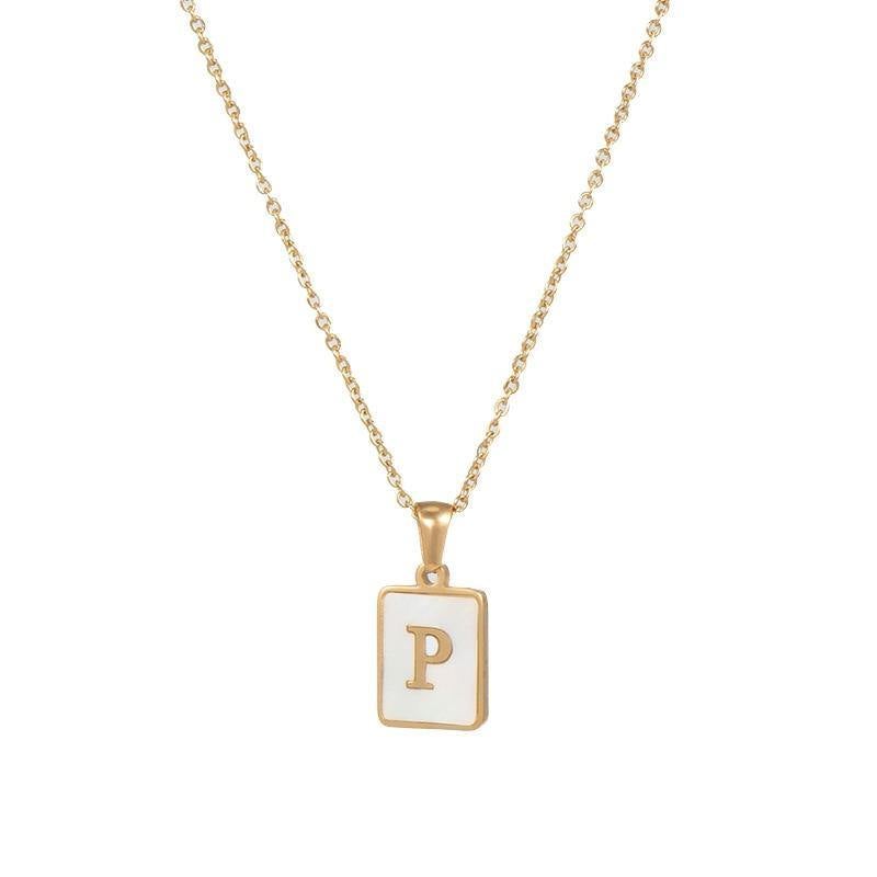 Unisex Square Letter Engraved Pendant Necklace - AM APPAREL