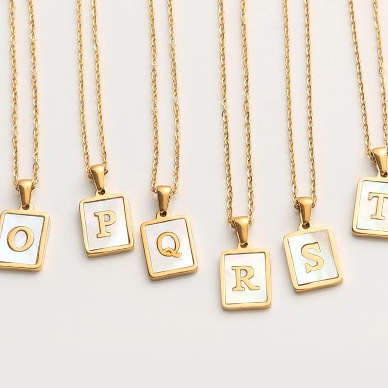 Unisex Square Letter Engraved Pendant Necklace - AM APPAREL