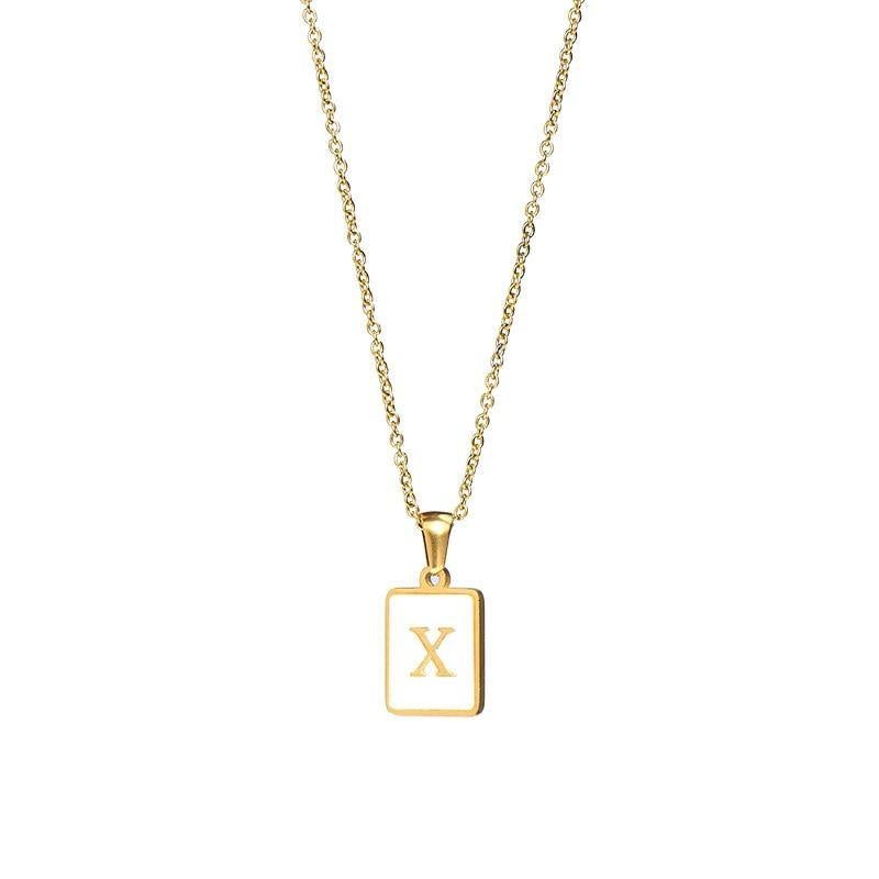 Unisex Square Letter Engraved Pendant Necklace - AM APPAREL