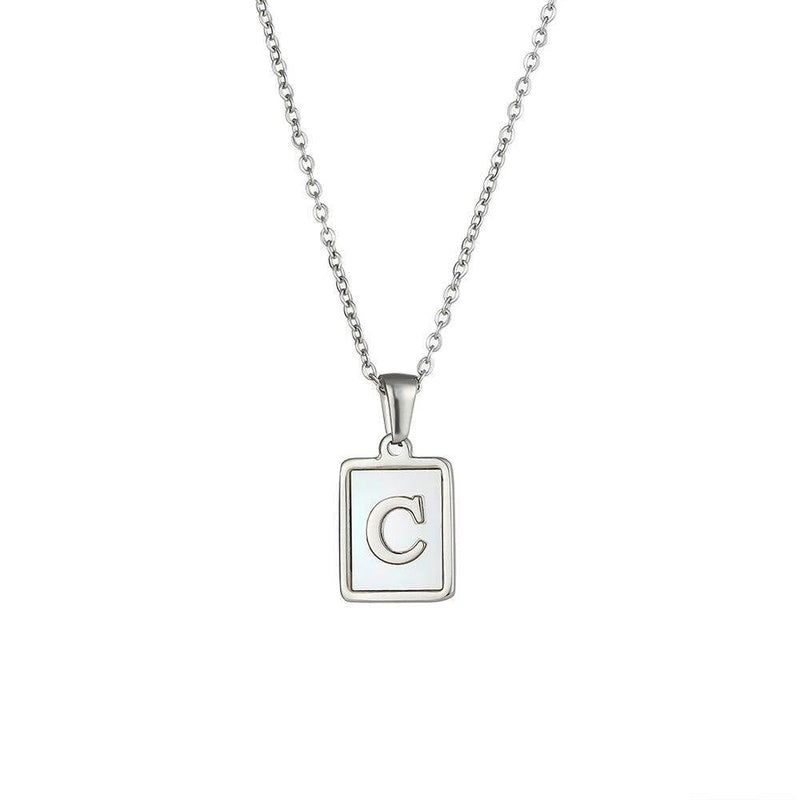 Unisex Square Letter Engraved Pendant Necklace - AM APPAREL