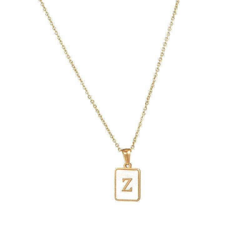 Unisex Square Letter Engraved Pendant Necklace - AM APPAREL