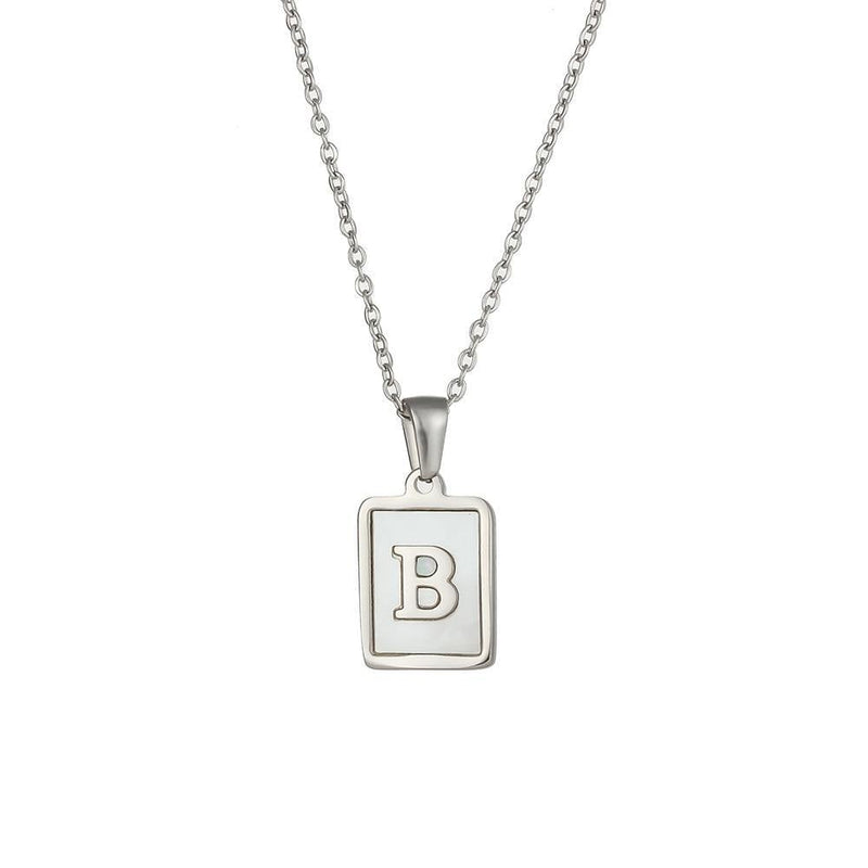 Unisex Square Letter Engraved Pendant Necklace - AM APPAREL