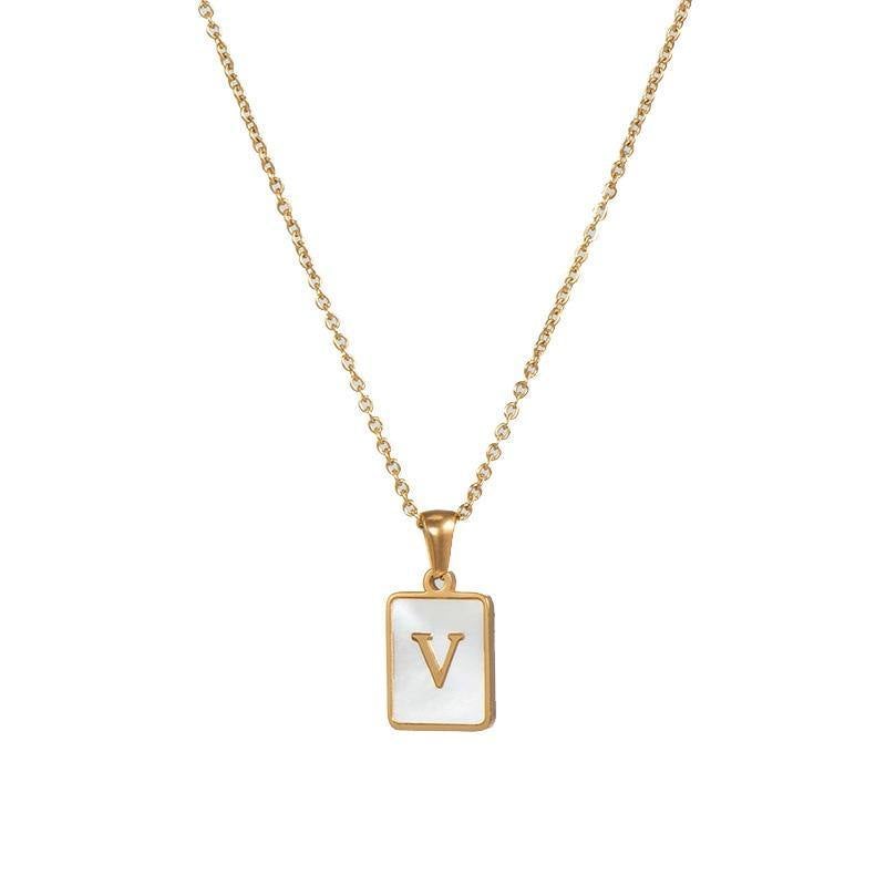 Unisex Square Letter Engraved Pendant Necklace - AM APPAREL