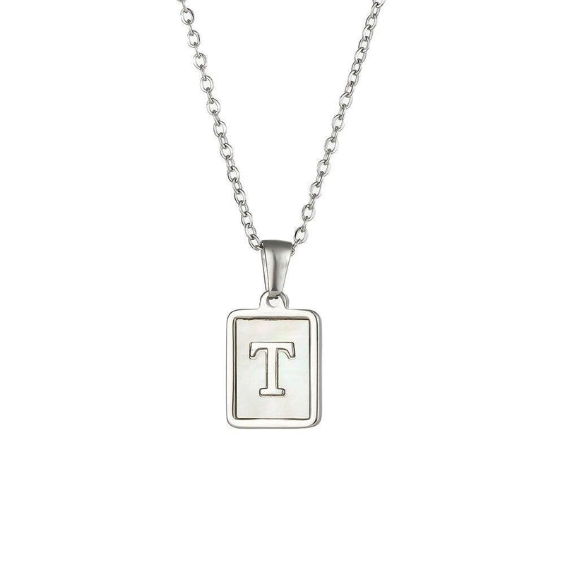 Unisex Square Letter Engraved Pendant Necklace - AM APPAREL