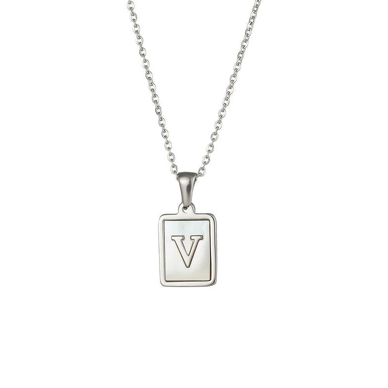 Unisex Square Letter Engraved Pendant Necklace - AM APPAREL