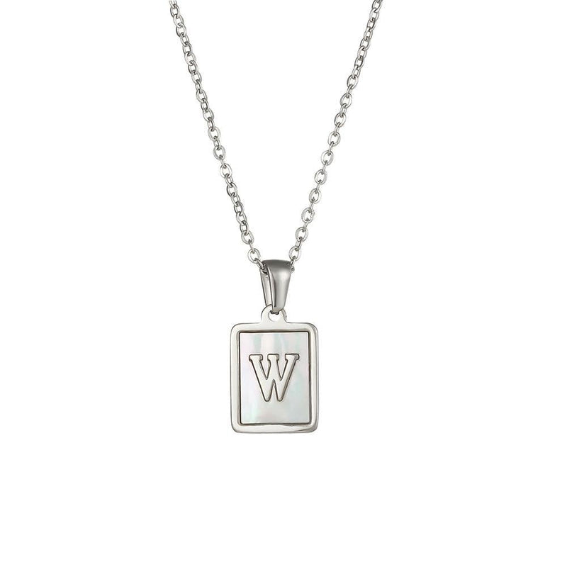 Unisex Square Letter Engraved Pendant Necklace - AM APPAREL